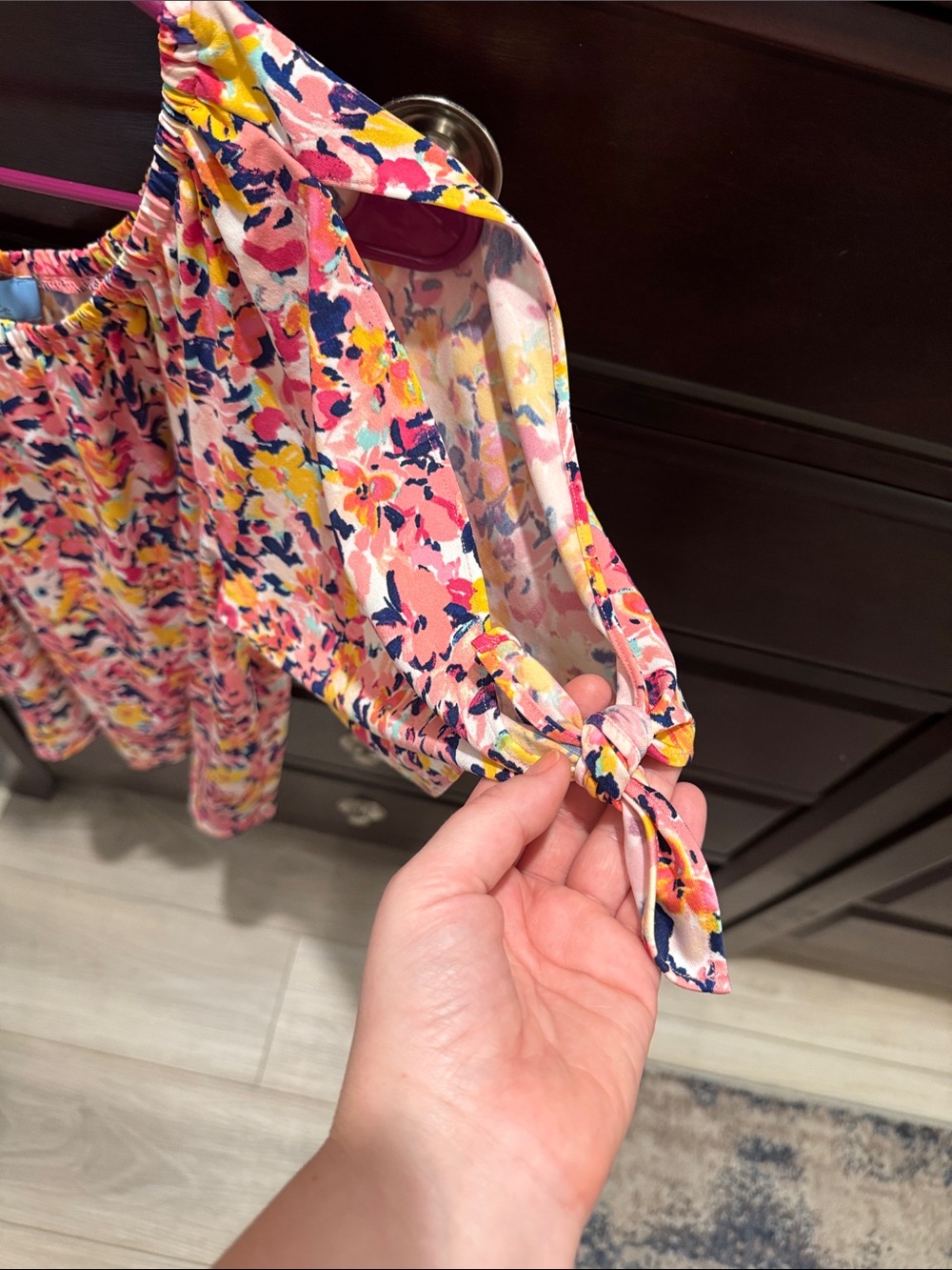 CeCe Pink Floral Off-the-Shoulder Tie-Sleeve Top - Picture 2 of 4